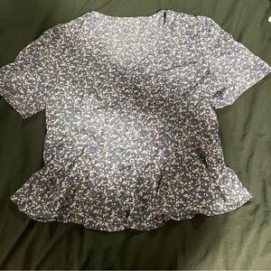 Blue floral button up blouse